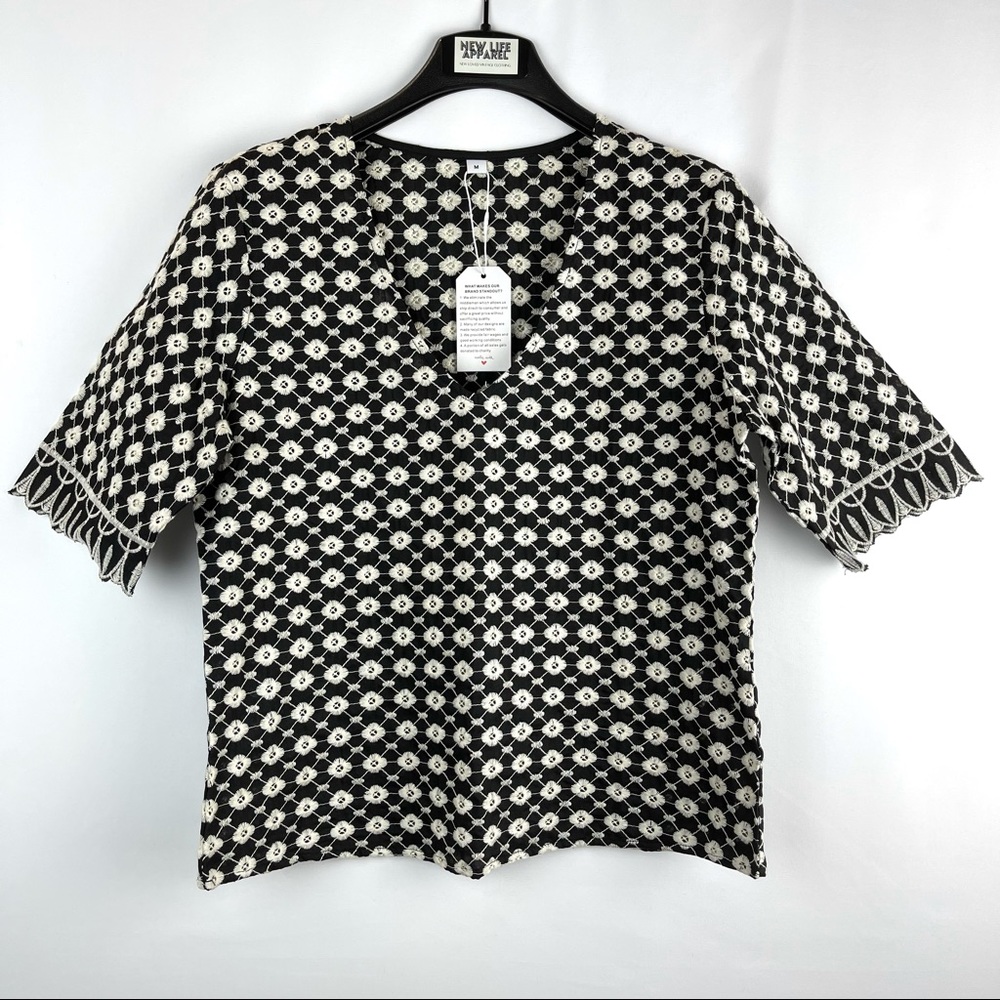 Black & White Embroidered Eyelet Blouse